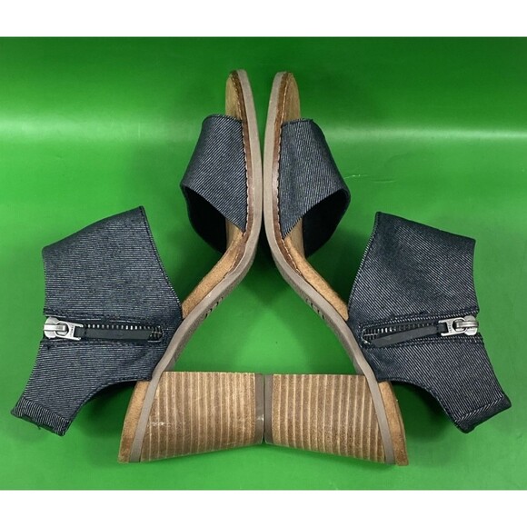 Toms Sandals Womens Sz 7 Blue Majorca Open Toe Cut Out Strap Heels Zipper - Picture 6 of 11